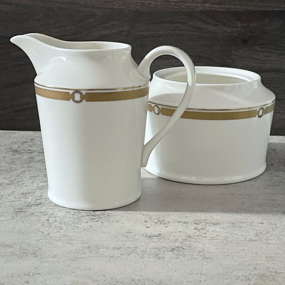 Ralph Lauren Harness 4" Creamer Sugar Bowl Missing Lid Set Fine China Gilded